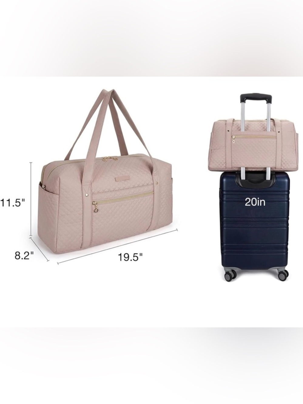 Bagsmart Blush Pink Quilted Weekender Bag - Picture 3 of 11